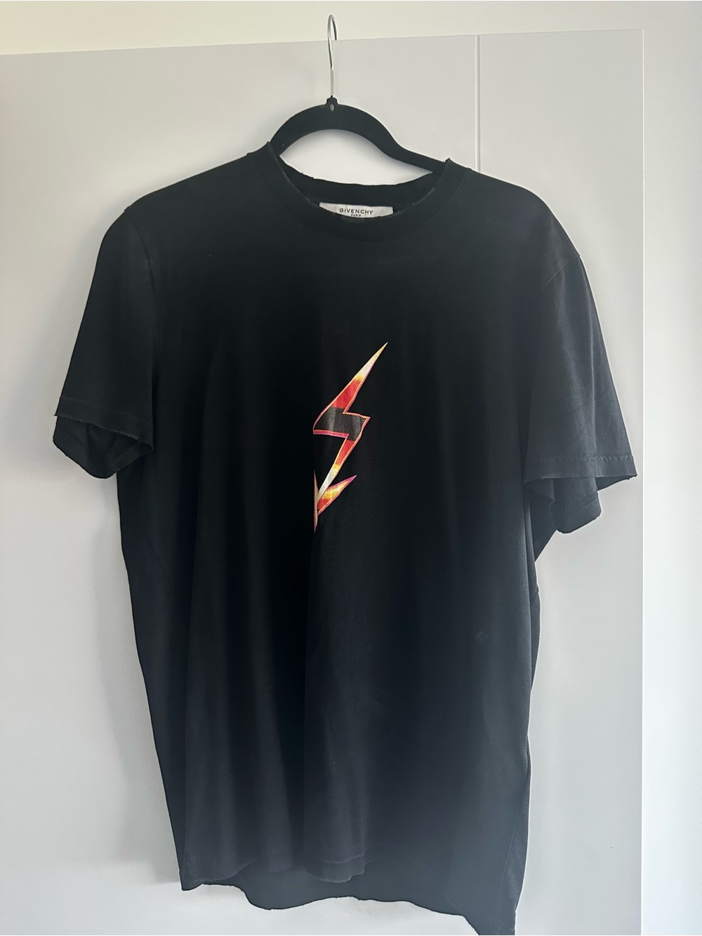 Givenchy Black Short-Sleeve Tee with Red-Yellow Lightning Graphic